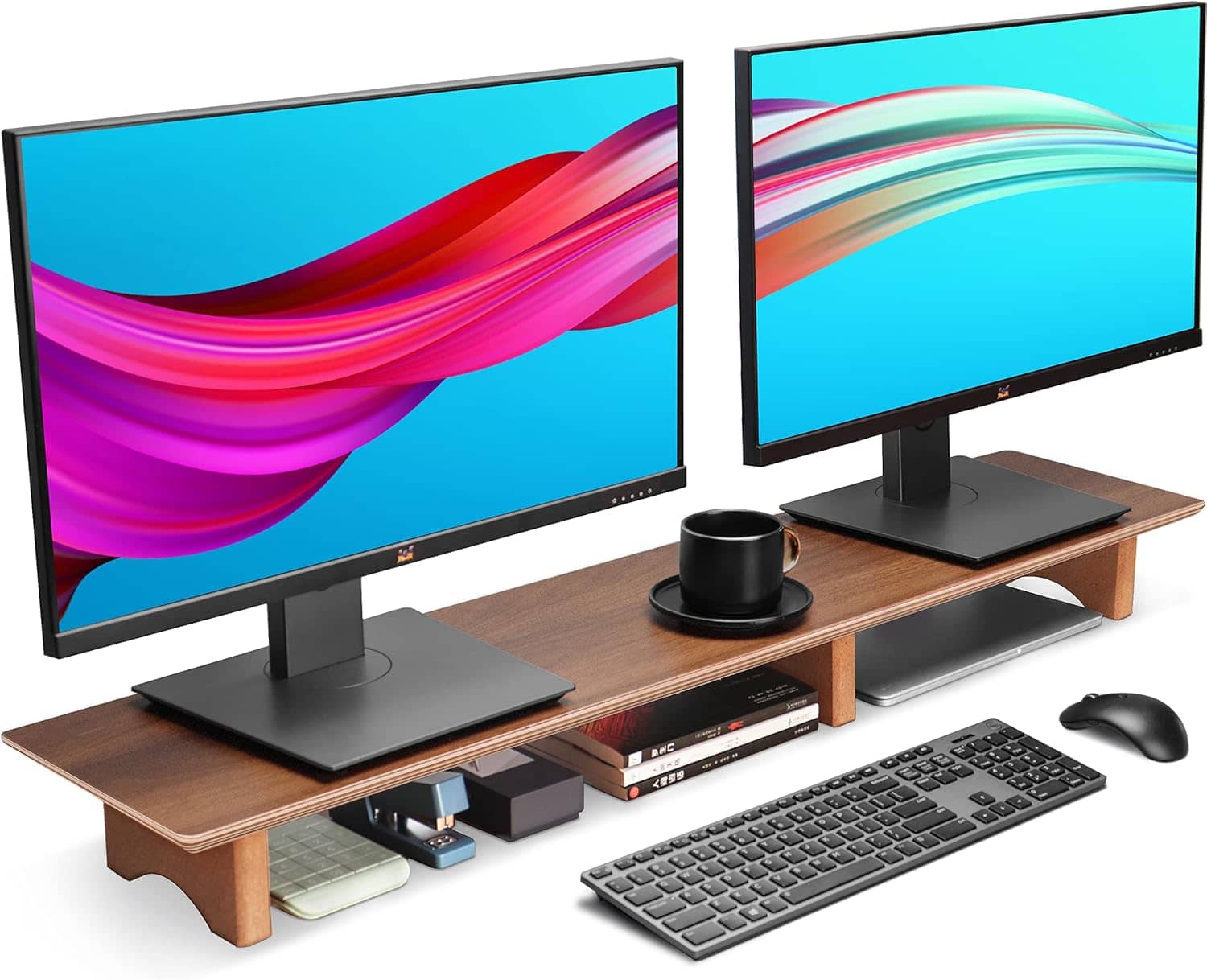 Aothia Solid Wood Dual Monitor Stand 43 inch Black Walnut