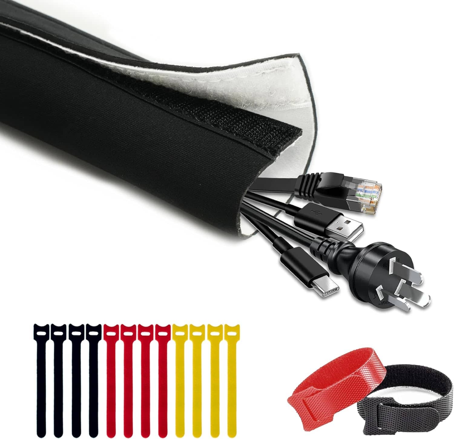 Cable Management Sleeve 10ft Neoprene Hook-and-Loop