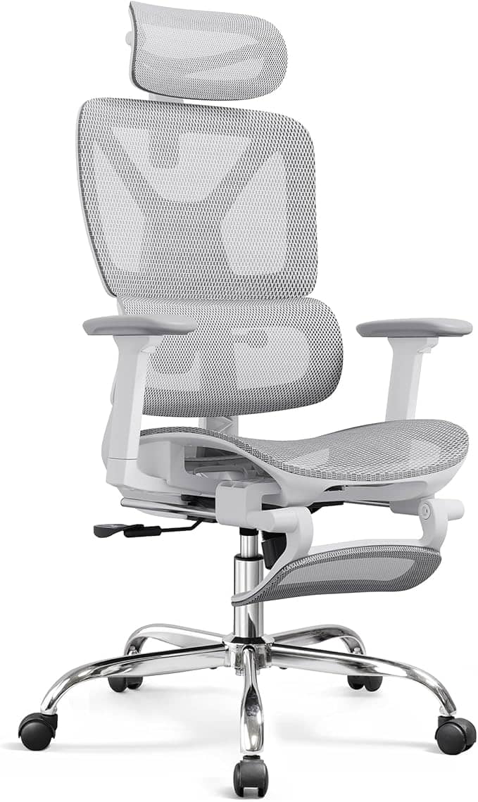 DEVAISE ABGY018 Home Office Chair - White & Footrest