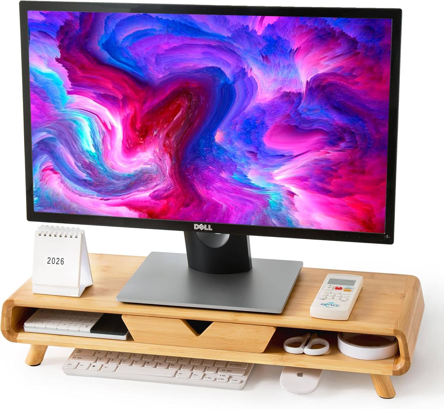 Homerays Bamboo Monitor Stand Riser with Drawer