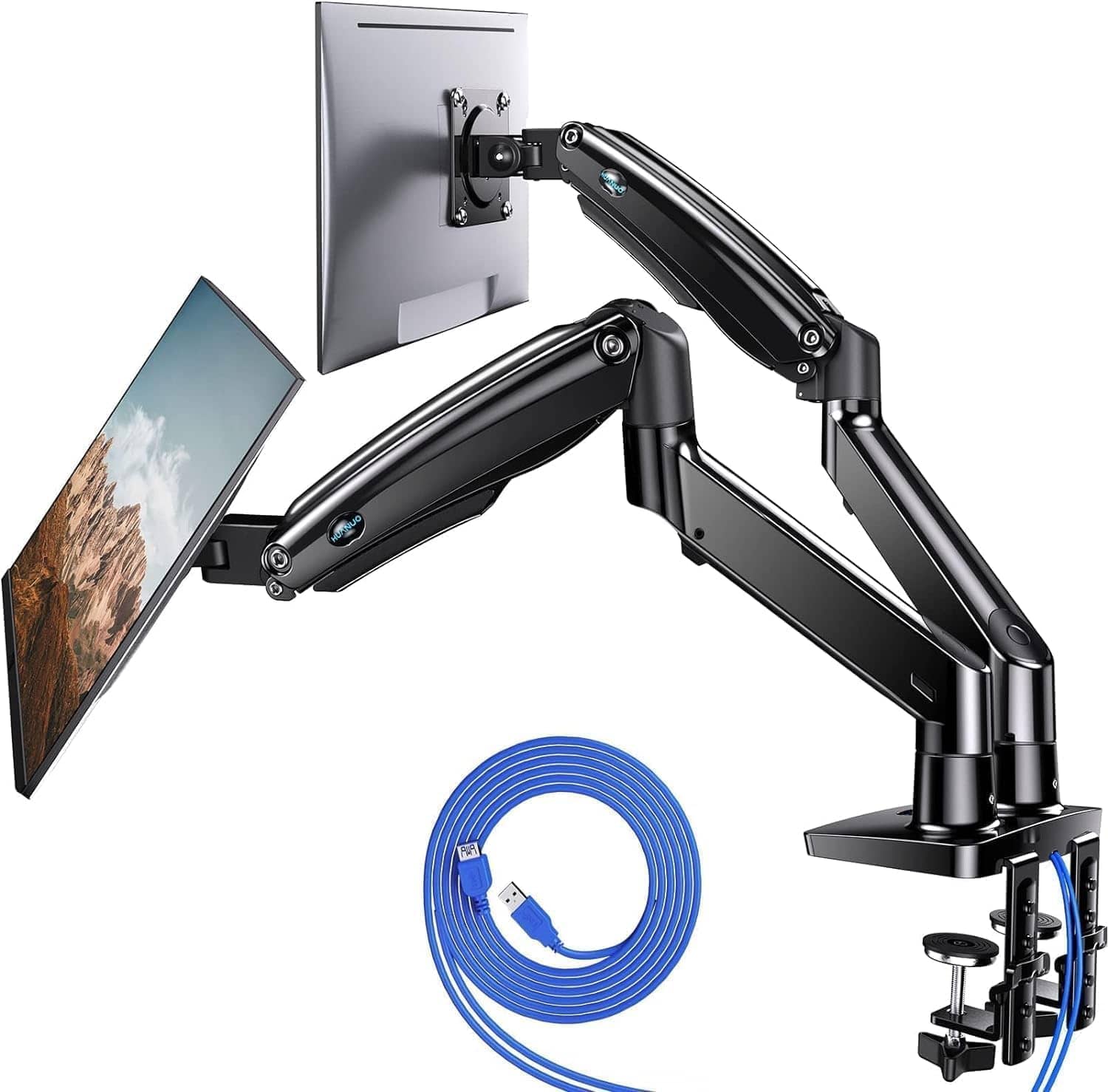 HUANUO Dual Monitor Stand 13-40 inch with USB Height Adjustable