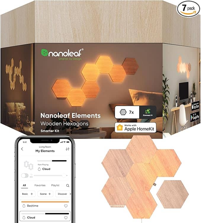 Nanoleaf Elements Wood Look Smart Wall Lights - Brown