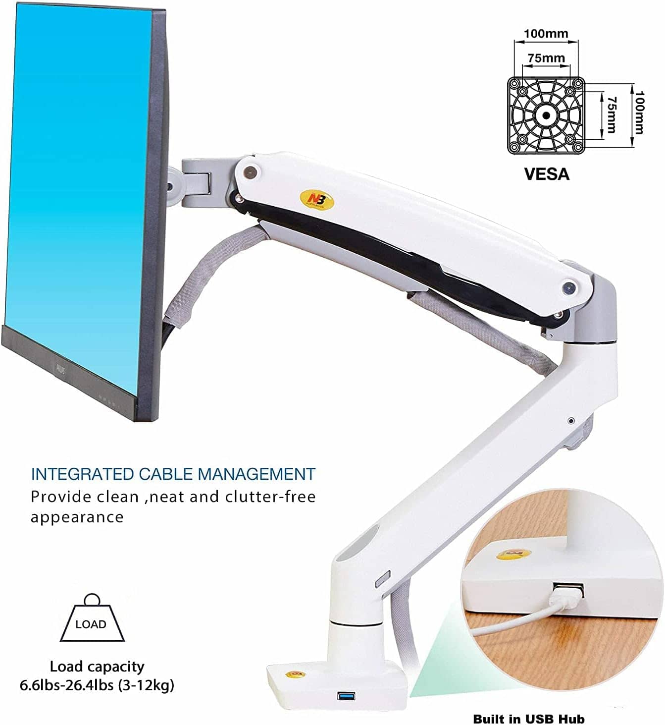 NB North Bayou Monitor Desk Mount 22-35 inch Long Arm Gas Spring