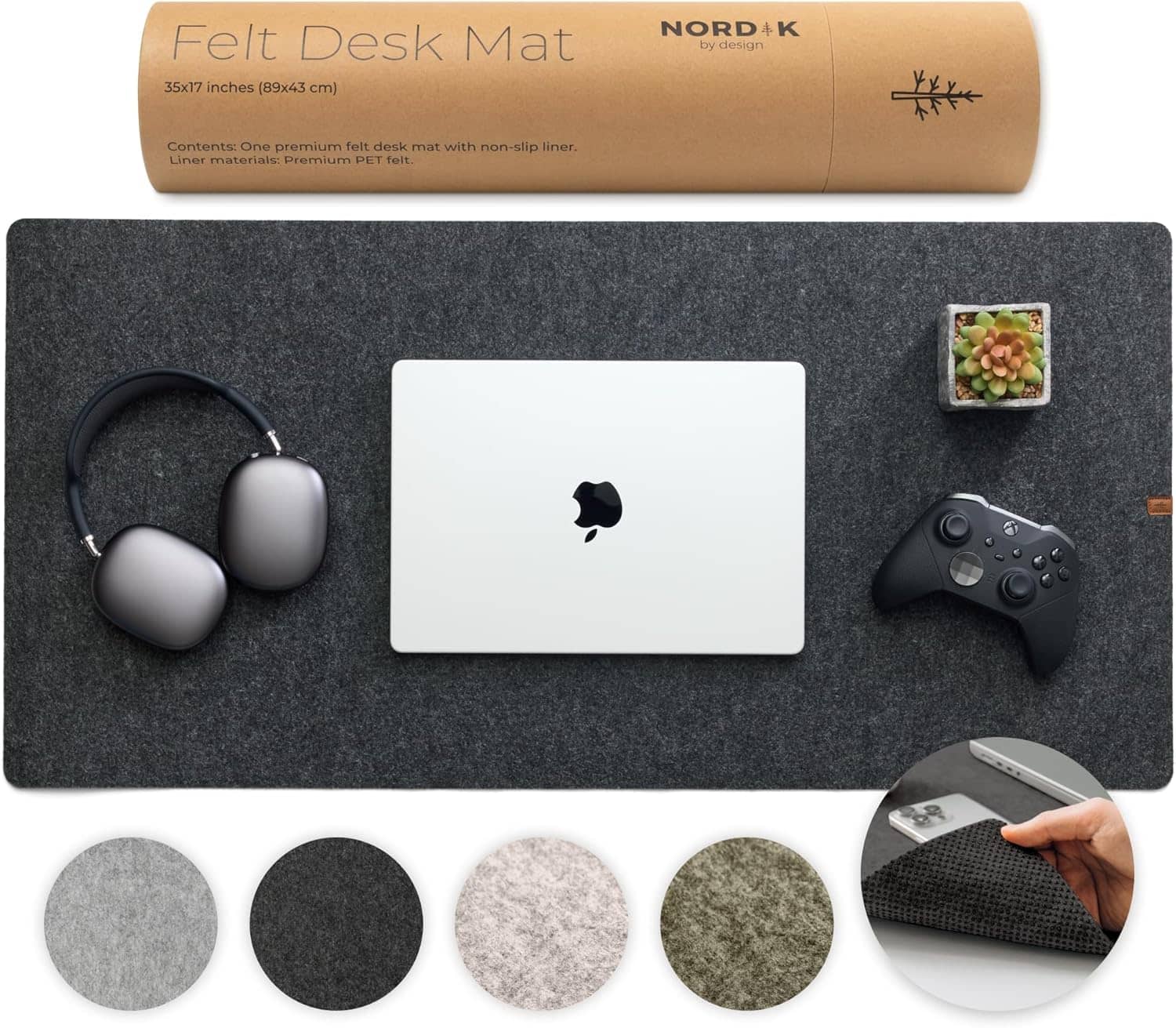 Nordik Large Felt Desk Mat - Charcoal - 35 x 17 inch - Full Desk Keyboard Mat -