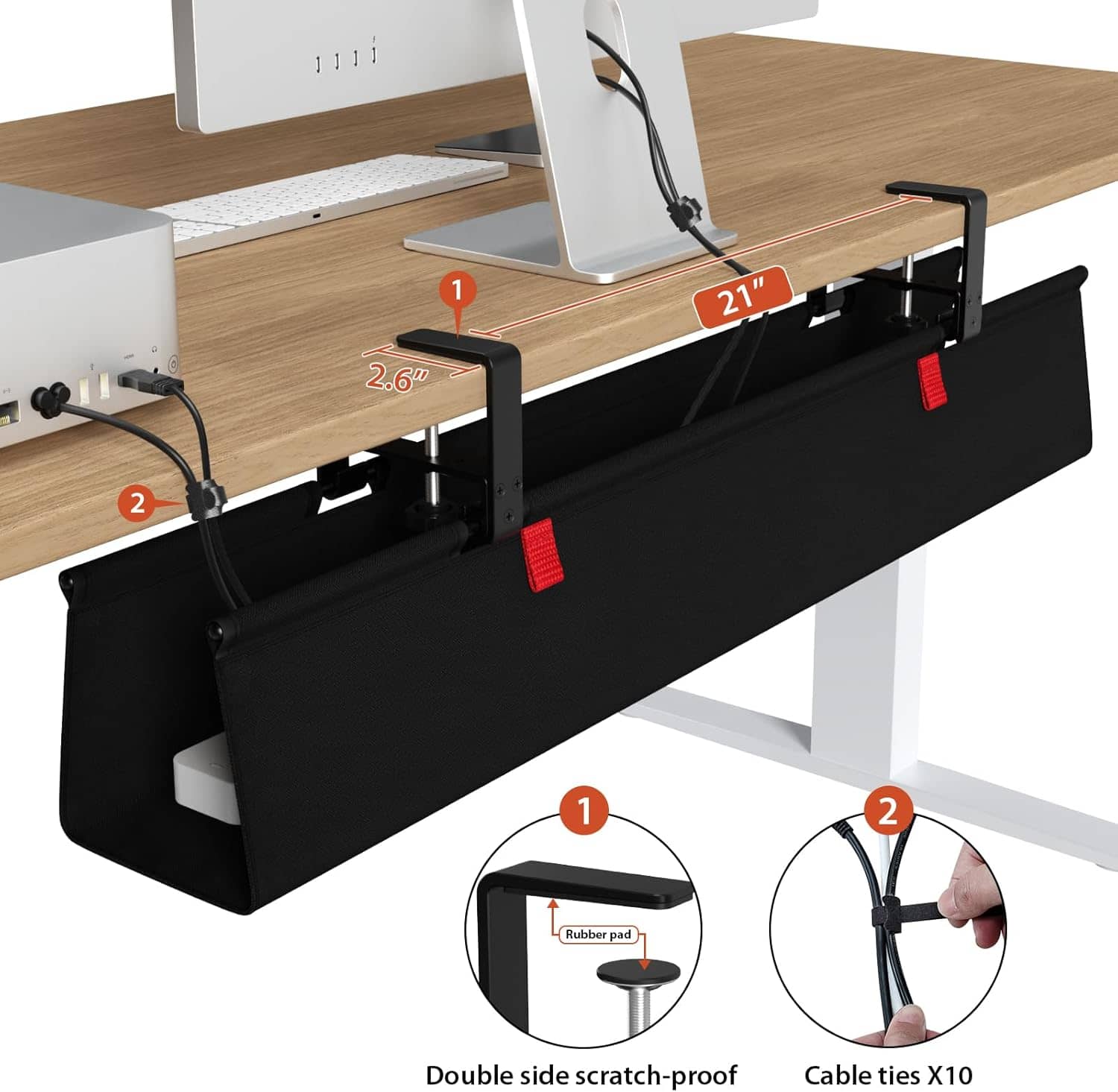 Univivi No Drill Under Desk Cable Management Tray 36 inch