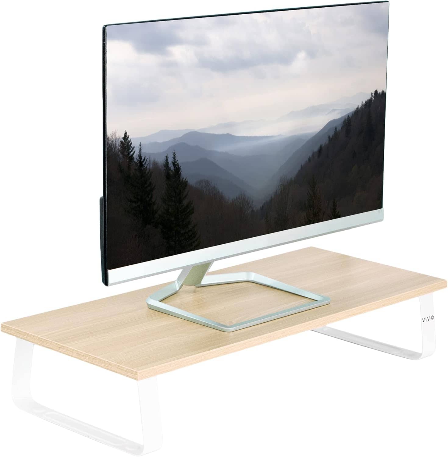 VIVO 24 inch Monitor Stand Wood and Steel Desktop Riser