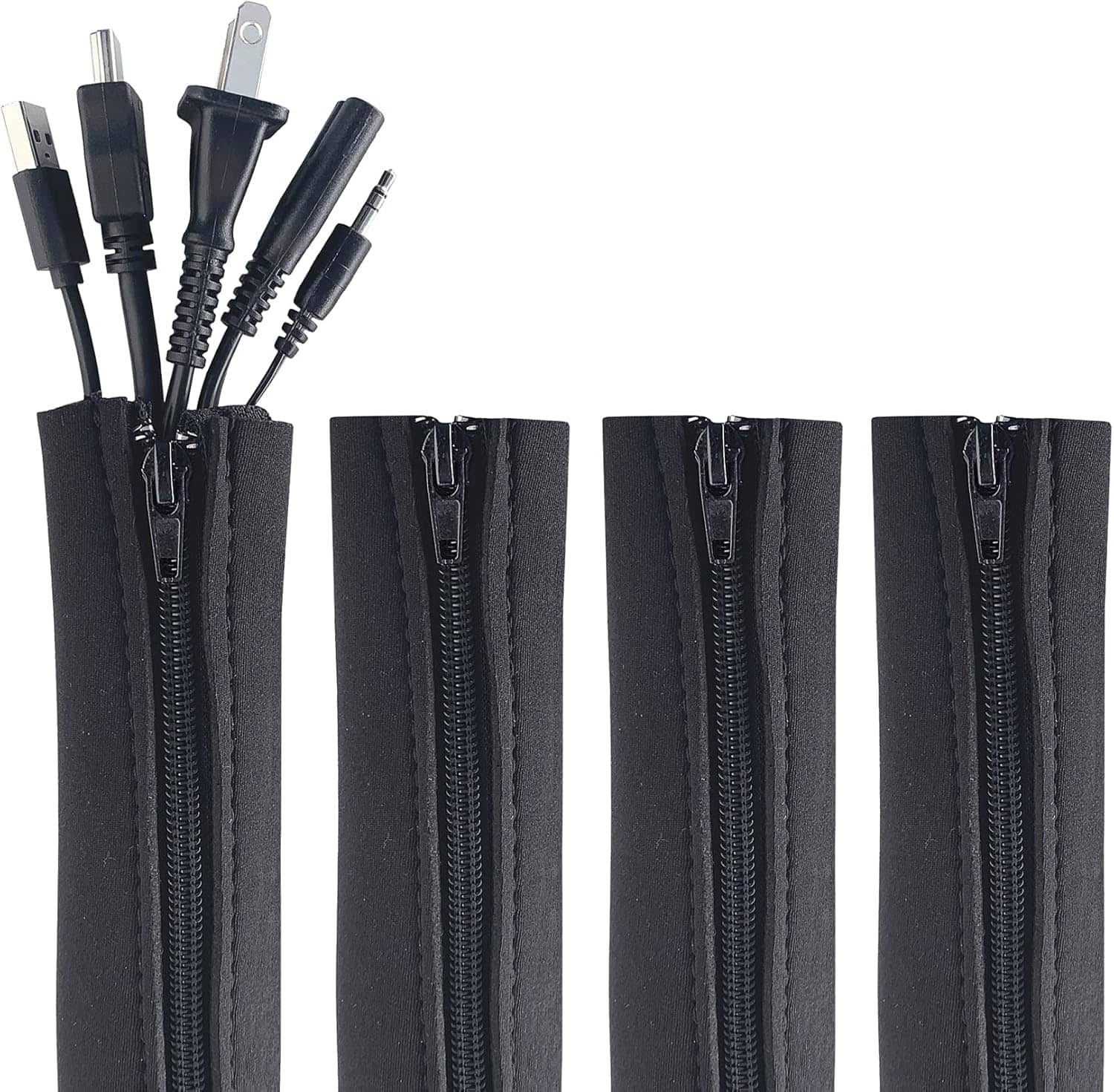 Wrap-It Storage Zipper Cable Sleeve 24in x 4in 4-Pack
