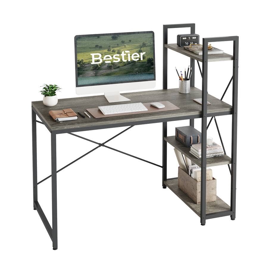 Bestier 47" Small Computer Desk with Shelves for Home Office - Gray