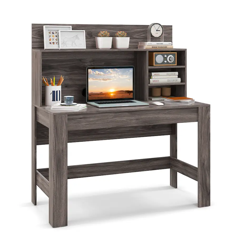 Costway Modern Computer Desk - Corner Style, Rustic Oak