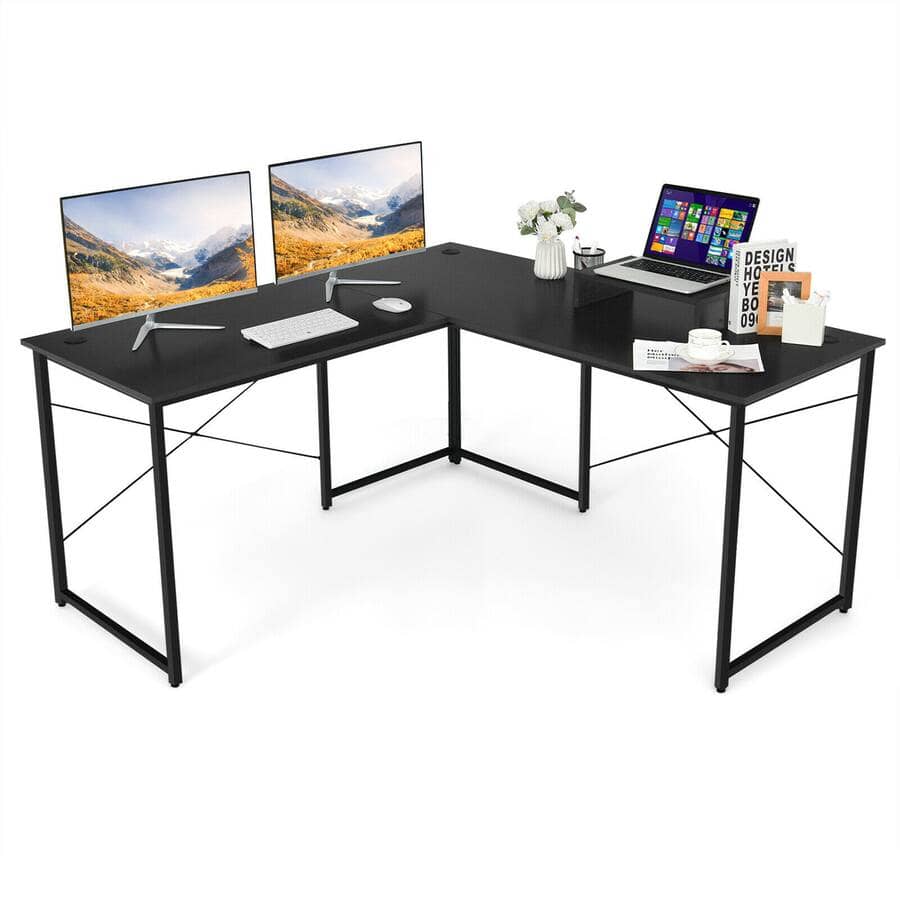 Costway L-Shaped Reversible Computer Desk with Monitor Stand - Black