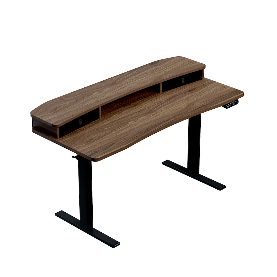HUANUO Adjustable Standing Desk with Riser & Drawers - 55" x 26" - Walnut