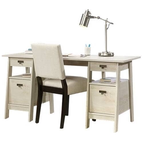 Sauder Trestle Collection Rectangular 4-Drawer Table - Chalked Chestnut